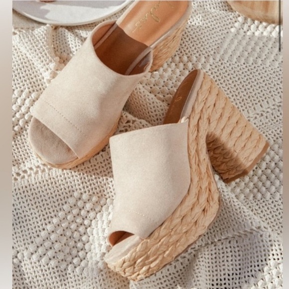 Lulus Ervyn Raffia platform block heels size 6.5 - Picture 1 of 8